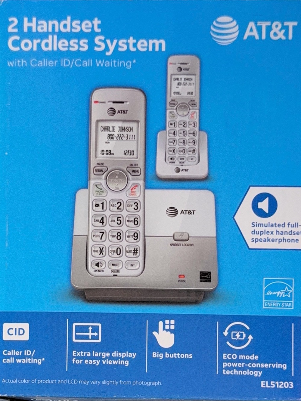 AT&T EL51203 DECT 6.0 2-Handset Cordless Phone System New Open Box